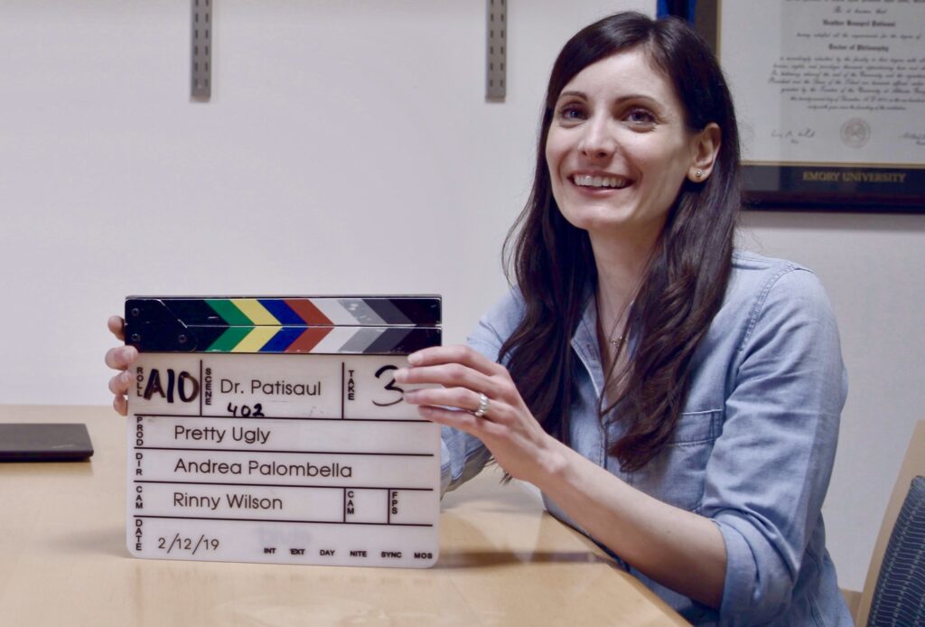 Andrea with slate board.